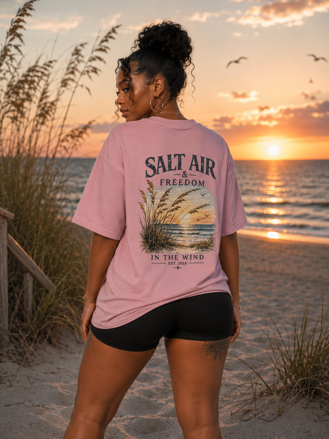 In The Wind™ Salt Air & Freedom Women’s Coastal Graphic T-Shirt – Blush Pink
4 Color Options