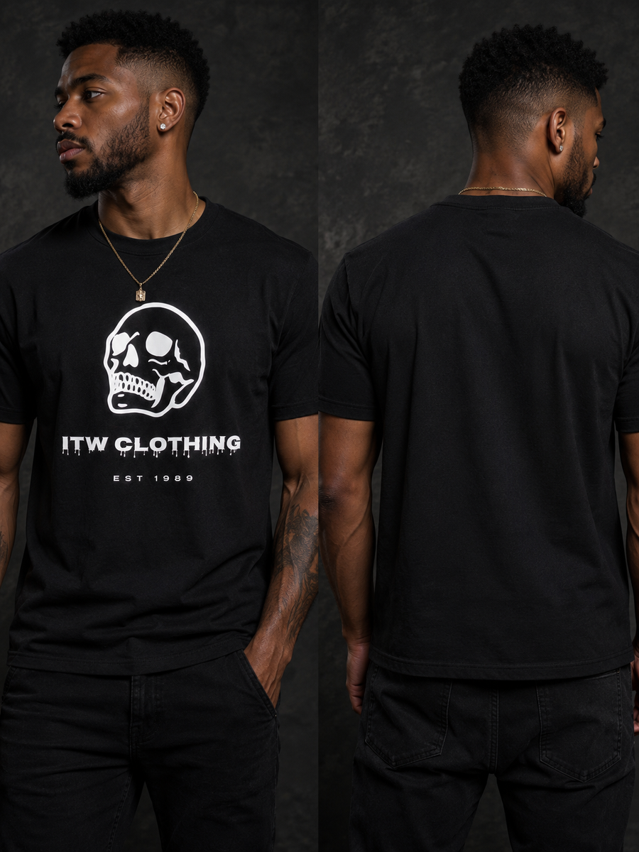 In The Wind™ Skull Logo Premium Men’s T-Shirt – Black | ITW Clothing Collection