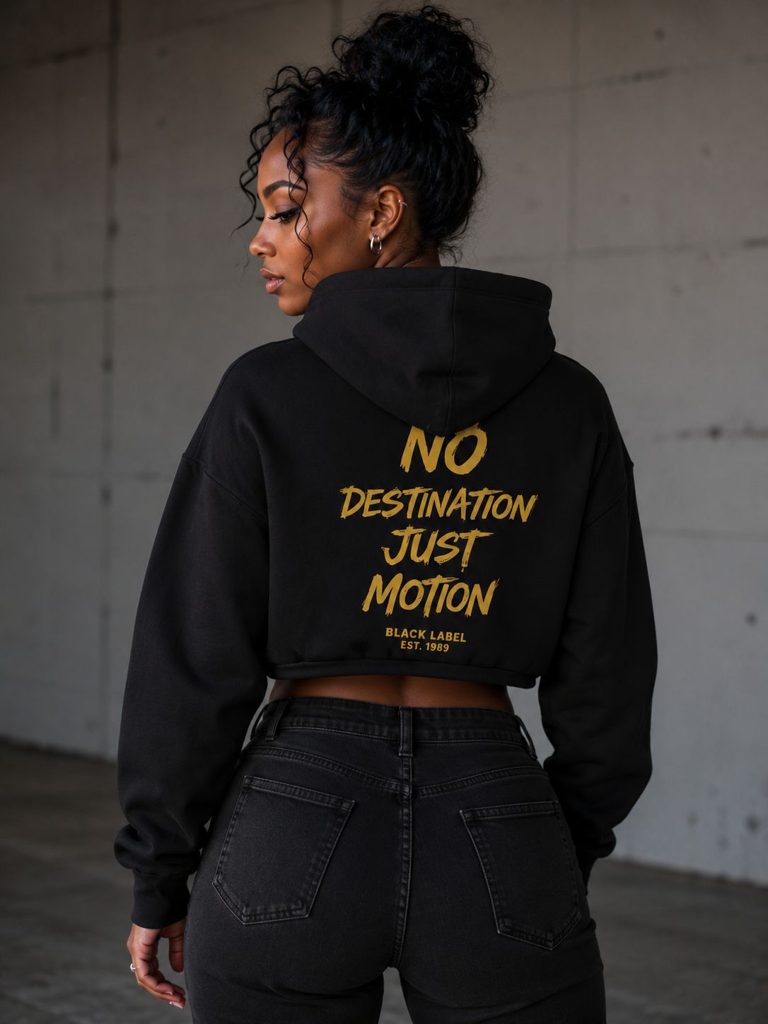 In The Wind™ Women’s Cropped Hoodie – Black Label | “No Destination. Just Motion.”                   Size up