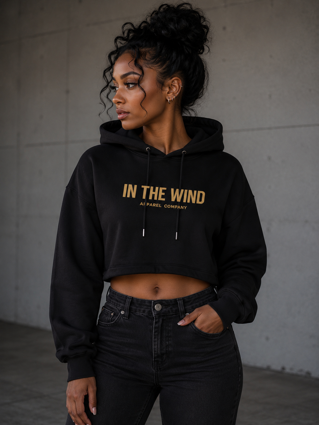 In The Wind™ Women’s Cropped Hoodie – Black Label | “No Destination. Just Motion.”                   Size up